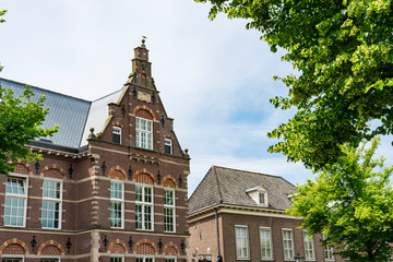 detail of historical building in street called Vloeddijk, in Kampen, The Netherlands