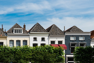 facade of houses in street called Oudestraat.  Kampen, The Netherlands