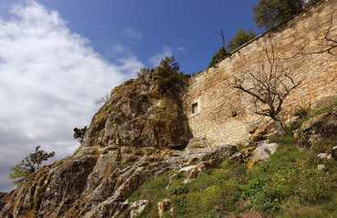 historical wall in the ancient city of Chufut-Kale