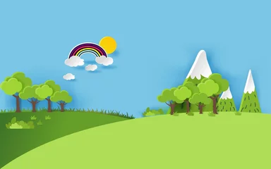3D landspace concept design. Colorful hand crafted art. Paper cut style. Vector illustration EPS10. 