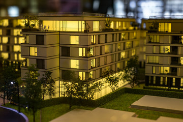miniature city with apartment complex building