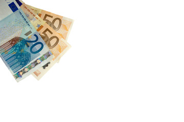 The bills are isolated on a white background with a place for your text