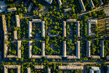 Aerial view Geometry of the city in buildings and nature