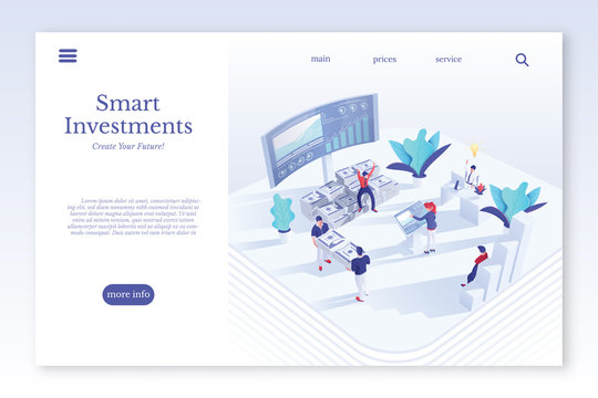Stock market website page flat vector template