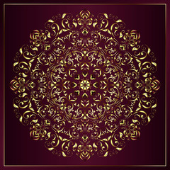Vintage background mandala card with golden lace ornaments and art deco floral decorative elements
