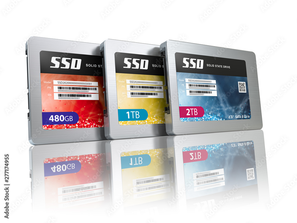 Poster ssd state solid drives disks isolated on white background.