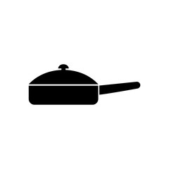 Obraz premium Frying pan icon. Drop shadow pictogram. Isolated skillet black illustration. Pan logo concept. Vector silhouette icon