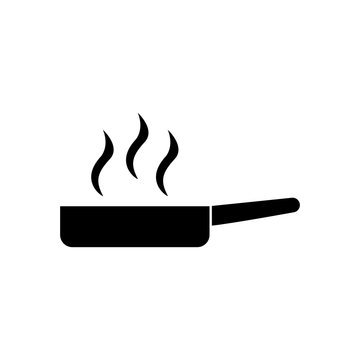 Frying pan icon. Drop shadow pictogram. Isolated skillet black illustration. Pan logo concept. Vector silhouette icon