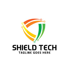 Shield Tech Logo For Technology Design With Colorful Style Concept. Digital Logo Company with Modern Digital Security and Network Symbols Concept. Protect Tech Icon for Business, Studio, Network, Inte