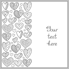 Creative Monochrome Template of Contour Hearts for for Romantic Message, Postcard, Greeting, Card, Invitation, Congratulation, Wish.