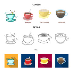 Vector design of cup and coffe symbol. Collection of cup and top stock symbol for web.