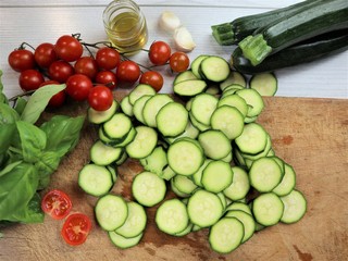 courgettes sliced with cherry and herbs