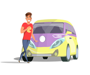 Happy automobile owner flat vector illustration