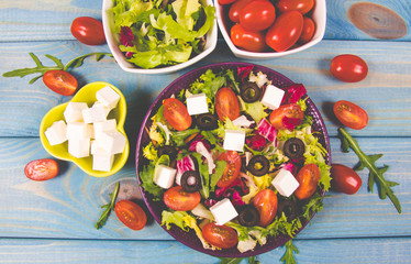 Fresh vegetable salad with feta cheese. Proper nutrition.