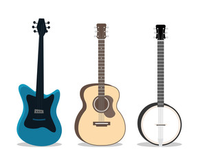 Naklejka premium Stringed instruments flat vector illustrations set