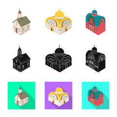 Vector illustration of temple and historic logo. Collection of temple and faith vector icon for stock.