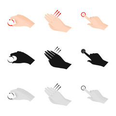 Vector design of touchscreen and hand icon. Set of touchscreen and touch stock symbol for web.