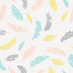 Obraz premium Pastel Feathers Soft Vector Seamless Pattern