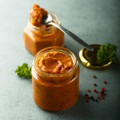 Homemade roasted pepper dip, canned