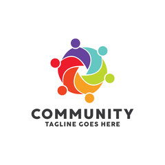 Community Logo For Leadership Design With Colorful Circle Society Style Concept. Teamwork Logo Company with Modern Shape and Connection Creative Symbols Concept. Icon for Business and Corporate.