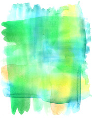 watercolor of blue, yellow and green