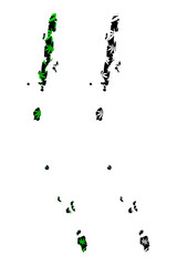 Andaman and Nicobar Islands (territories, Federated states, Republic of India) map is designed cannabis leaf green and black, Andaman and Nicobar map made of marijuana (marihuana,THC) foliage....