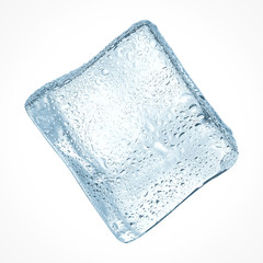 Cold ice cubes on white space 