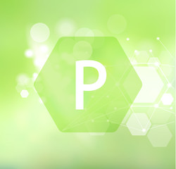 Vitamin P. Abstract green background.