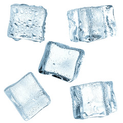 Cold ice cubes on white space 