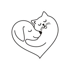 Cat and dog hugging