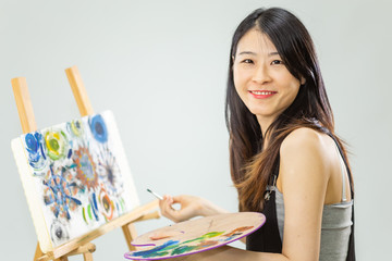 Artist painting on an easel