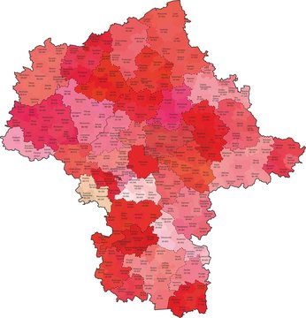 Wojew&oacute;dztwo mazowieckie z kodami pocztowymi i podziałami na gminy i powiaty