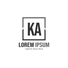Initial KA logo template with modern frame. Minimalist KA letter logo vector illustration