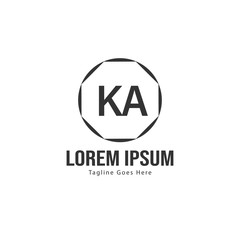 Initial KA logo template with modern frame. Minimalist KA letter logo vector illustration