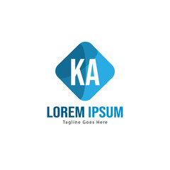 Initial KA logo template with modern frame. Minimalist KA letter logo vector illustration