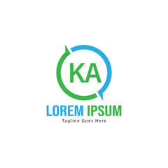 Initial KA logo template with modern frame. Minimalist KA letter logo vector illustration