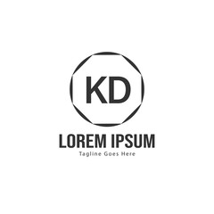 Initial KD logo template with modern frame. Minimalist KD letter logo vector illustration