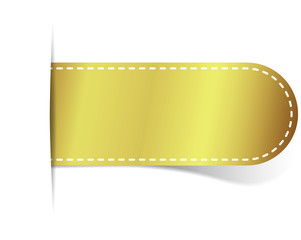 golden label with ribbon on white background