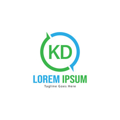 Initial KD logo template with modern frame. Minimalist KD letter logo vector illustration