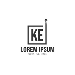 Initial KE logo template with modern frame. Minimalist KE letter logo vector illustration