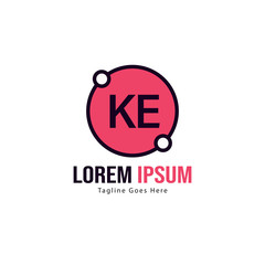 Initial KE logo template with modern frame. Minimalist KE letter logo vector illustration