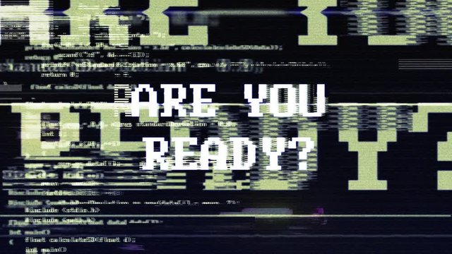 ARE YOU READY? Glitch Text Animation, Rendering, Background, with Alpha Channel, Loop, 4k
