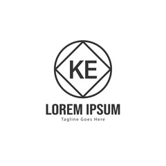 Initial KE logo template with modern frame. Minimalist KE letter logo vector illustration