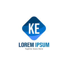 Initial KE logo template with modern frame. Minimalist KE letter logo vector illustration