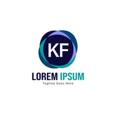 Initial KF logo template with modern frame. Minimalist KF letter logo vector illustration