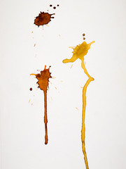Coffee Splashes Isolated on White Background. Watercolor Yellow Splash
