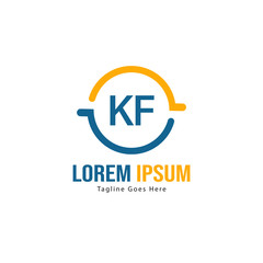 Initial KF logo template with modern frame. Minimalist KF letter logo vector illustration