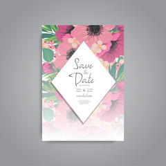 Wedding invitation with colorful flower.