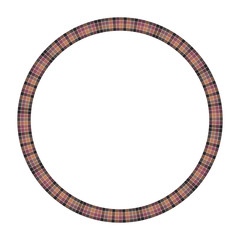 Round frame vector vintage pattern design template. Circle border designs plaid fabric texture. Scottish tartan background for collage art, gif card, handmade crafts.