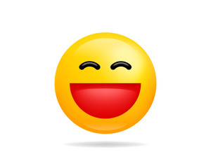 Emoji smile icon vector symbol. Grinning face yellow cartoon character.